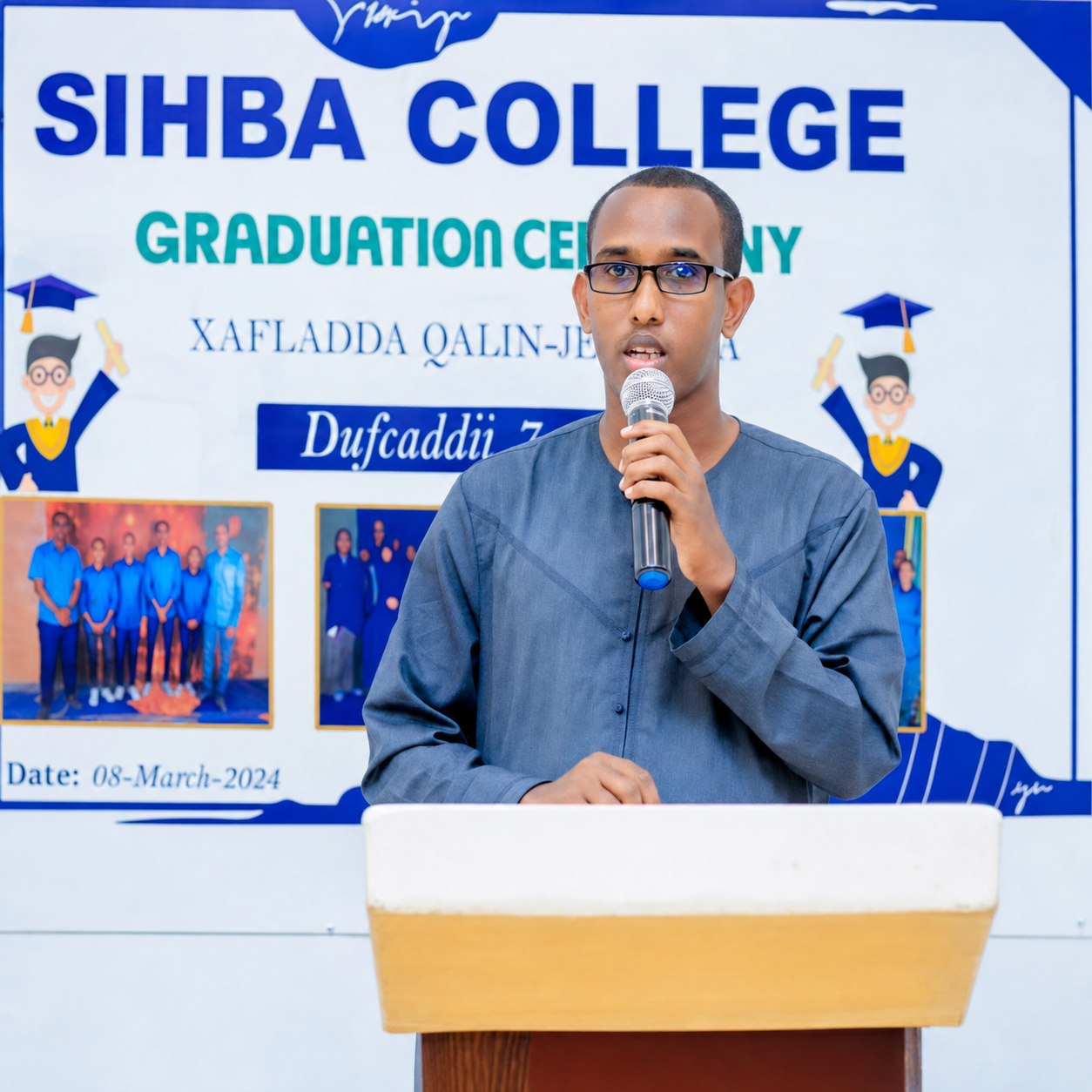 SIHBA College graduation ceremony speaker at the podium