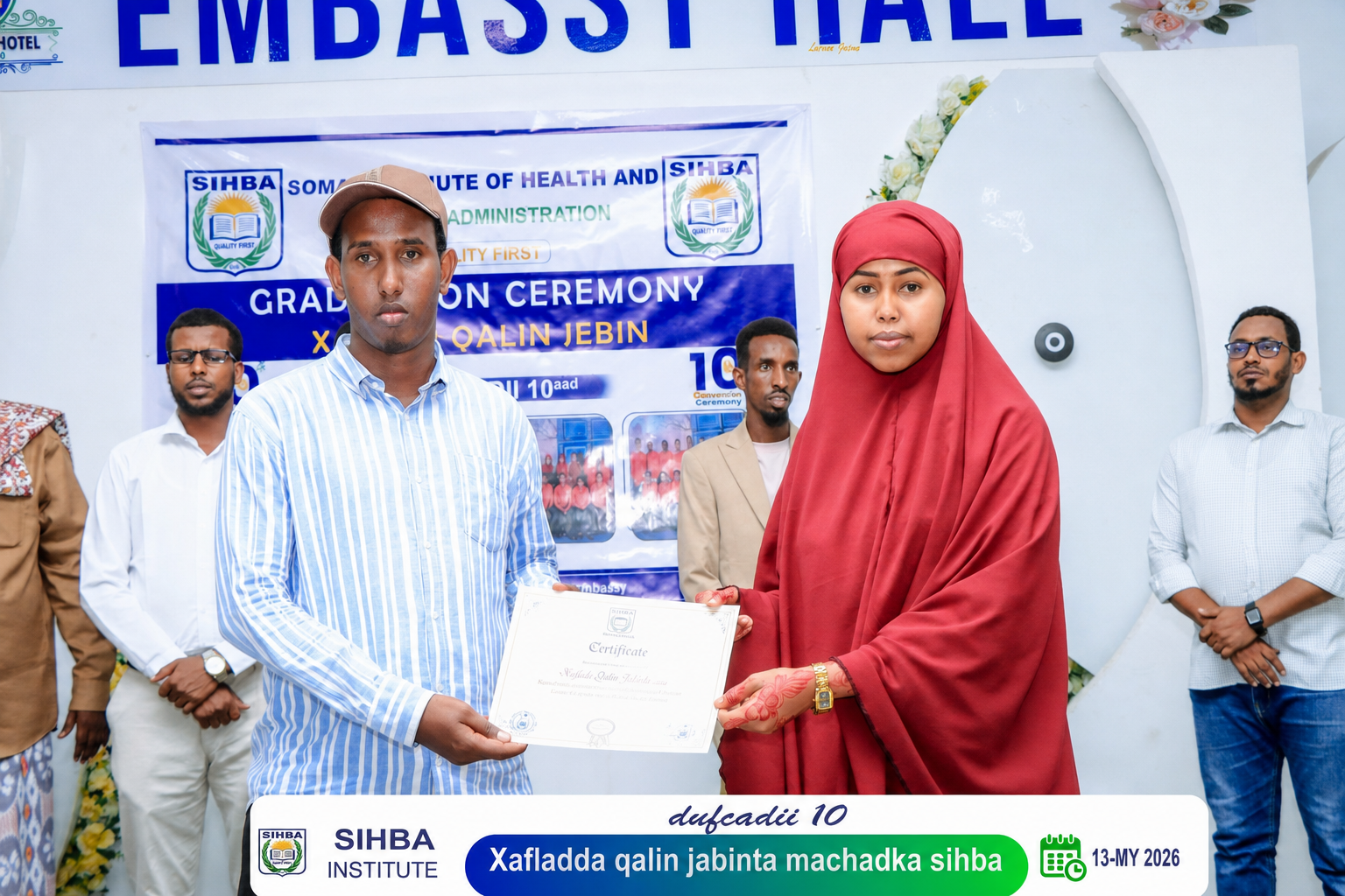 SIHBA student receiving her graduation certificate at Embassy Hall